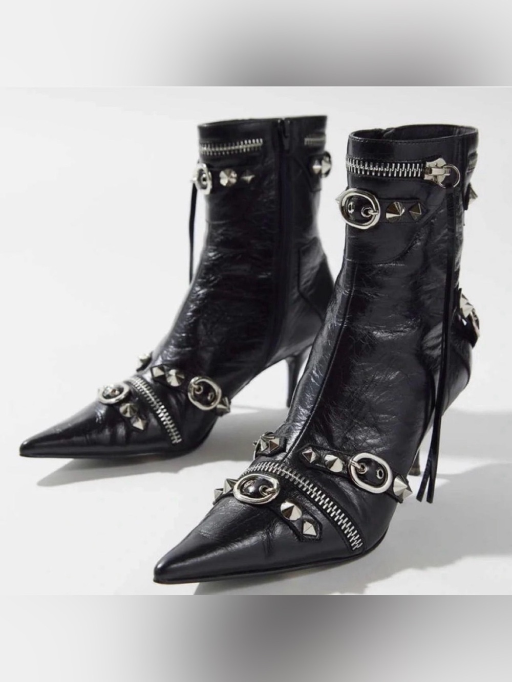 Jeffery Campbell Alt-Rock Leather Studded Heeled Ankle Boots Size 7.5